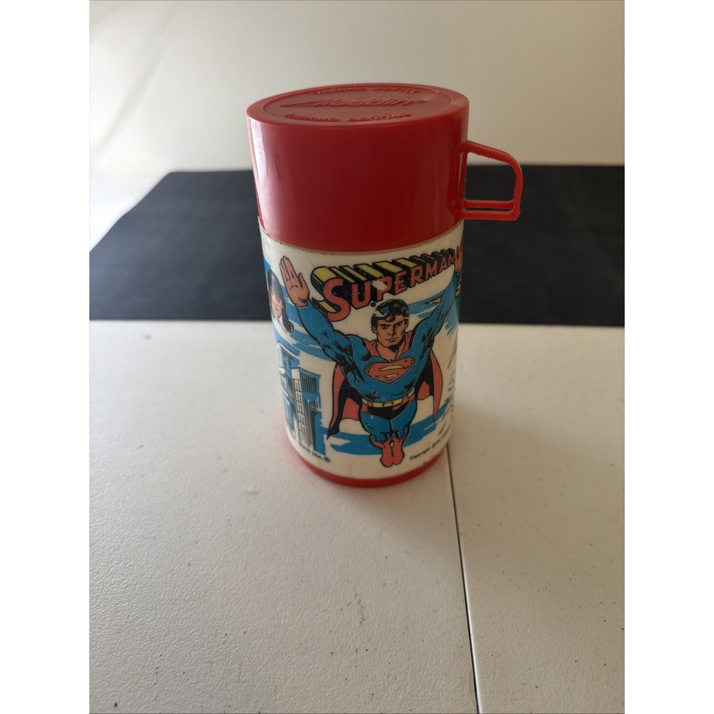 Vintage Aladdin Superman Thermos 1978 DC Comics Plastic Lunchbox Bottle Red